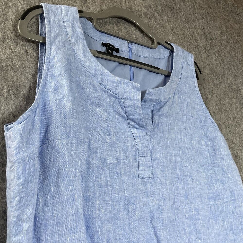 Talbots Dress Womens 14 Blue Striped Sleeveless Midi Linen Resort Classic Casual - Picture 4 of 12